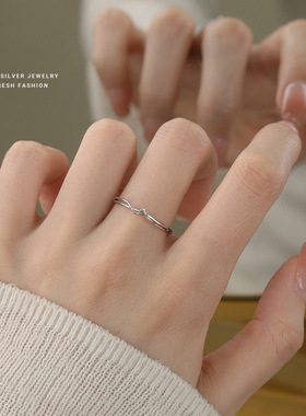缠绕线条戒指女s999纯银简约百搭韩版时尚足银指环可调节手饰足银