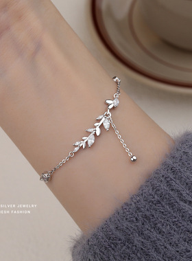 麦穗流苏锆石手链女s999纯银小清新精致穗穗平安足银手饰时尚百搭