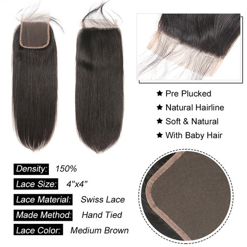 9A 4*4 lace frontal closure Brazilian human hair straight