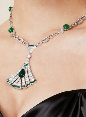 小众奢华高级感欧美夸张绿色红扇子项链耳环新娘晚宴礼服婚纱配饰