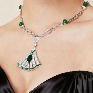 小众奢华高级感欧美夸张绿色红扇子项链耳环新娘晚宴礼服婚纱配饰