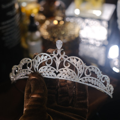 925纯银镀金公主新娘皇冠头饰