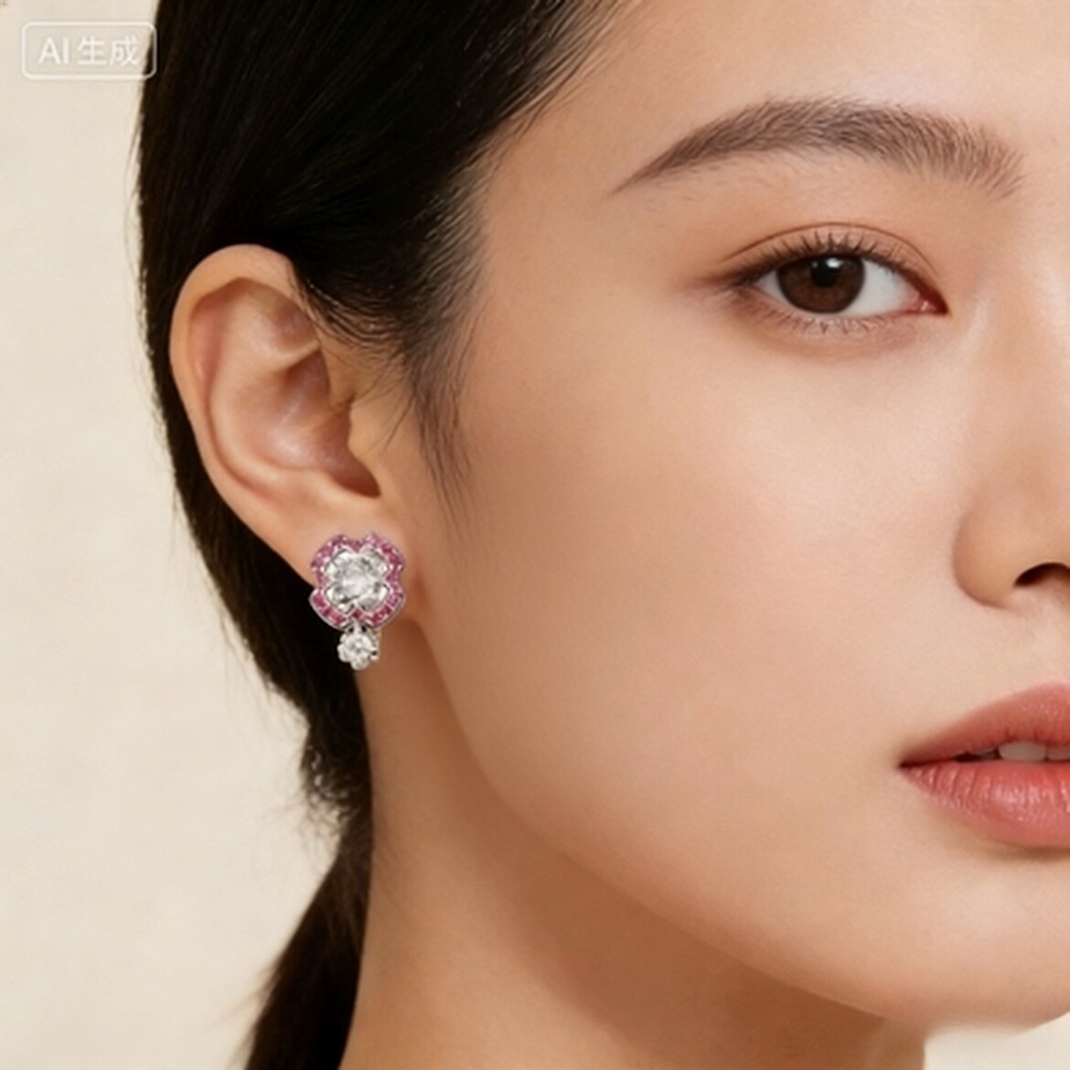 小众轻奢高级感彩色仿祖母绿红宝石耳钉新娘晚礼服晚宴耳饰耳拍女