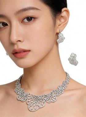 魔猫昭昭轻奢华丽新款闪钻立体花朵造型新娘项链婚纱首饰晚宴礼服