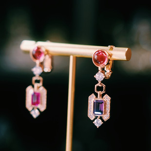轻奢高级感彩色宝石仿真碧玺耳环新娘晚礼服耳环小众设计名媛耳拍