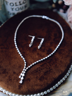 法式轻奢新娘主婚纱晚配饰礼服晚宴项链耳环二件套结婚高级感大气