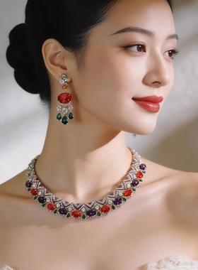 彩色项链晚宴配饰满钻choker女