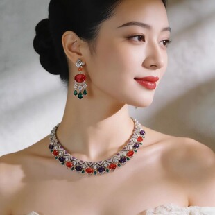 小众奢华彩钻高级感复古新娘晚礼服婚纱项链晚宴配饰满钻choker女