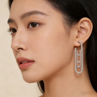 小众高级回形针别针耳环 ins欧美冷淡风极简气质水钻复古耳钉欧美