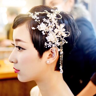 短发镀银新娘高级感头饰欧式敬酒服婚纱高端镶嵌进口发饰发梳银色