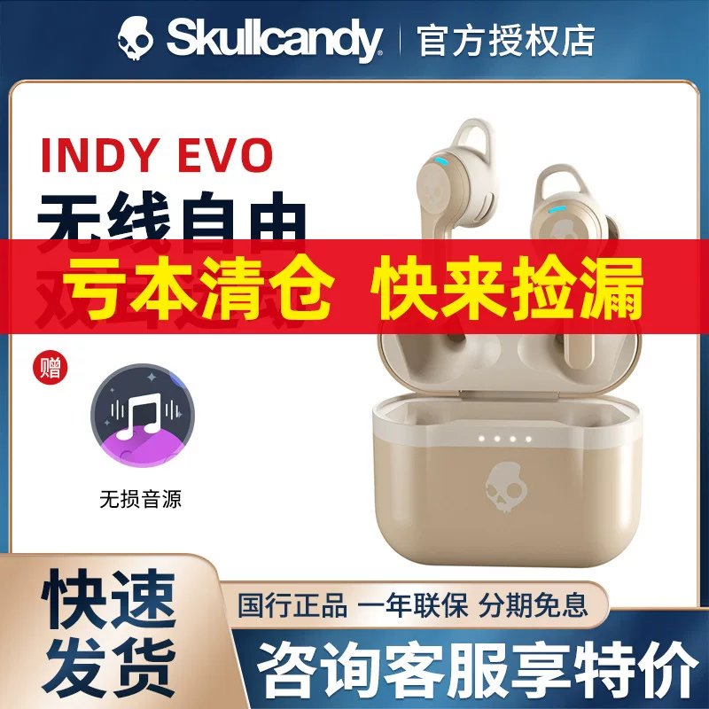 Шумозаглушающие наушники Skullcandy Indy Evo Skeleton Ear Ear Wireless 5.0 Bluetooth, водонепроницаемые, защищенные от пота
