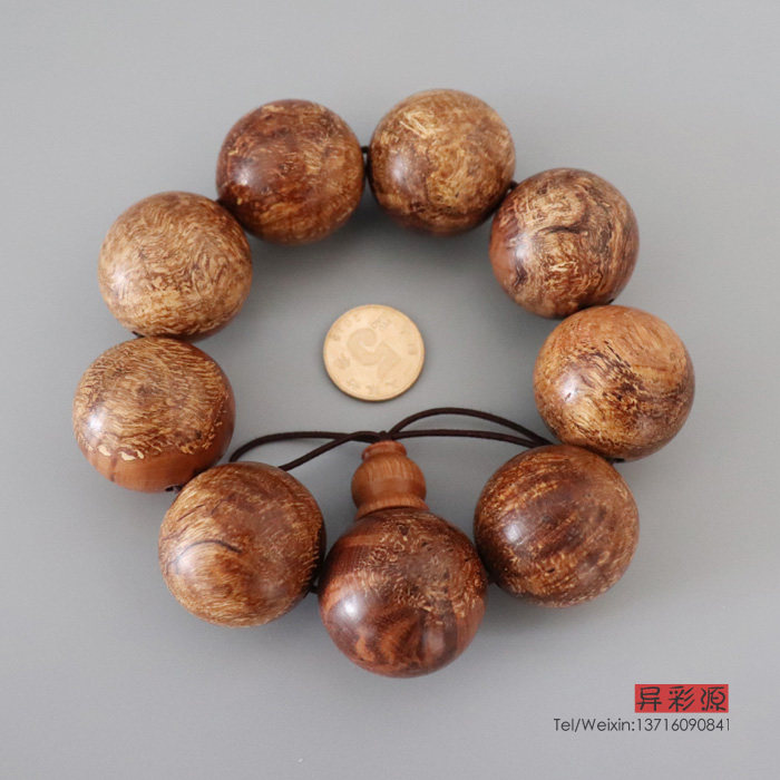 带花金线30mm精品麻梨手串 疙瘩老料 手把件 男士念珠佛珠NO3