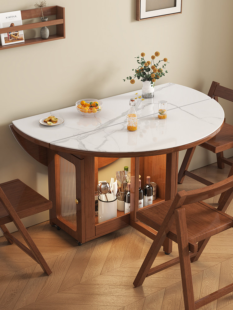 Solid wood dining table small apartment household dining table does not take up space, removable telescopic folding round table 2026 new