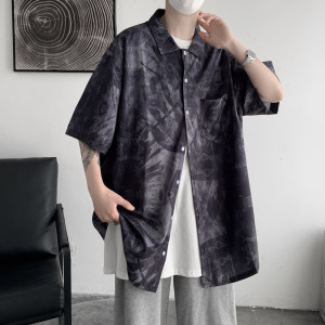 @港风2021夏季潮流印花男士短袖衬衣休闲宽松衬衫C35-P40控58图片