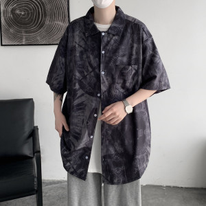 @港风2021夏季潮流印花男士短袖衬衣休闲宽松衬衫C35-P40控58图片