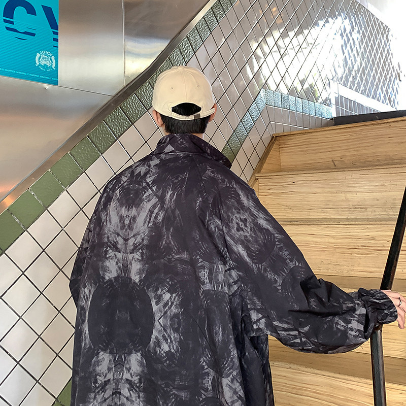2021春装新款港风印花男士连帽夹克宽松男装外套J,男装夹克,电商A171
