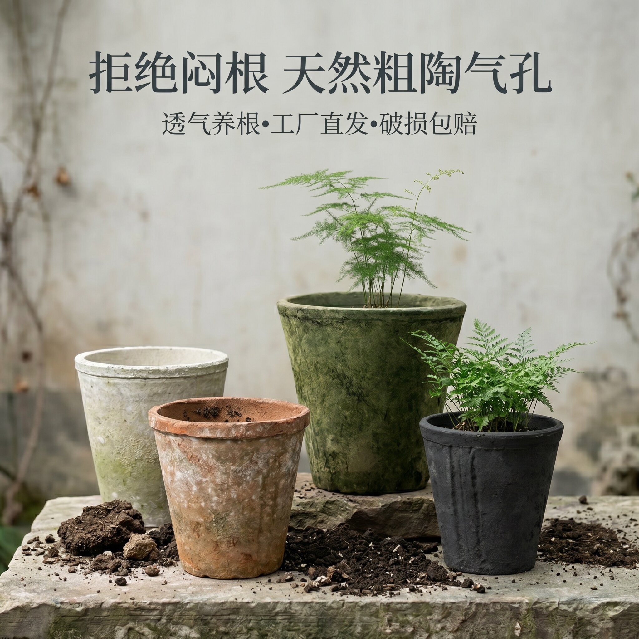 小高筒 透气粗陶红陶花盆手工迷你多肉瓦盆创意绿萝陶土兰花黑陶