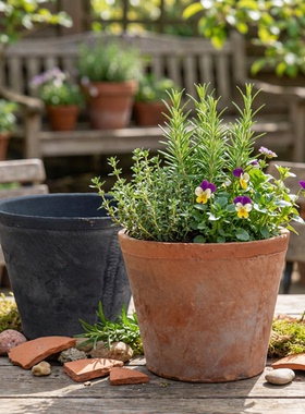 粗陶多肉水仙小花盆复古透气红陶兰花瓦盆家用绿萝陶盆三角花老式