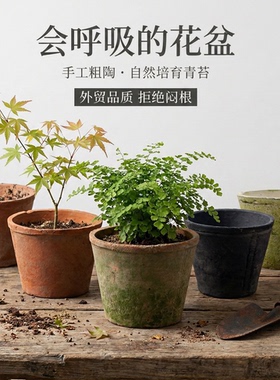 小矮筒复古透气粗陶多肉老式陶盆红陶瓦盆蝴蝶兰陶瓷兰花陶土花盆