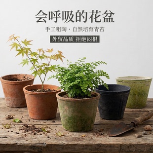 陶盆红陶瓦盆蝴蝶兰陶瓷兰花陶土花盆 小矮筒复古透气粗陶多肉老式