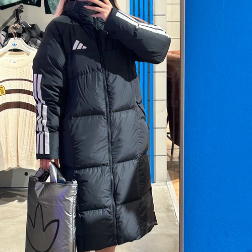 阿迪达斯男女长款保暖鸭绒羽绒服