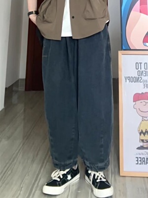 WHICHONE 日系春夏工装明线阔腿廓形水洗宽松牛仔裤