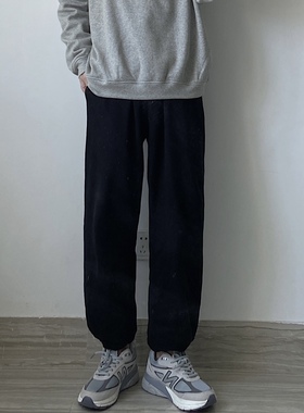 WHICHONE 2025日系秋冬复古直筒抽绳卫裤阔腿裤加绒百搭休闲长裤