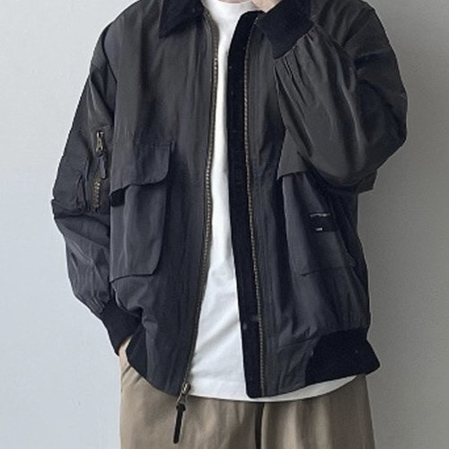 WHICHONE日系复古大口袋工装翻领夹克男春秋冬潮牌宽松情侣外套