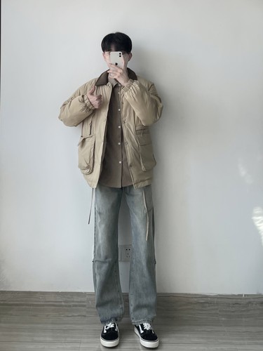 WHICHONE加厚冬季拼接领棉服