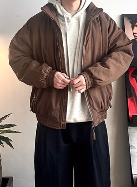 WHICHONE 日系冬季美拉德立领宽松口袋面包服插肩袖保暖棉服外套