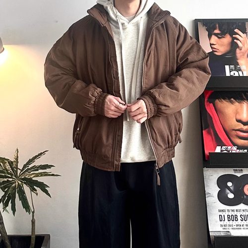 WHICHONE 日系冬季美拉德立领宽松口袋面包服插肩袖保暖棉服外套