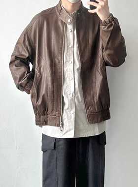 WHICHONE 美式复古立领美拉德皮衣外套男春秋款宽松pu夹克