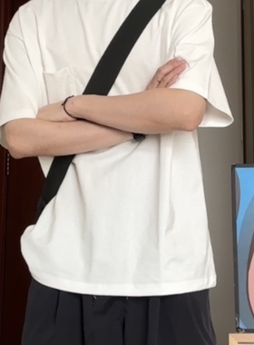 WHICHONE日系夏季重磅纯色圆领短袖T恤男女宽松百搭休闲上衣