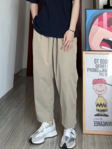 WHICHONE 日系夏季宽松纯色复古轻薄九分裤百搭直筒裤工装裤