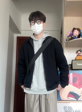 WHICHONE 日系秋季华夫格翻领拉链夹克外套