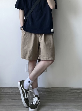 WHICHONE 日系夏季基础款卡其色工装宽松廓形五分裤短裤休闲裤