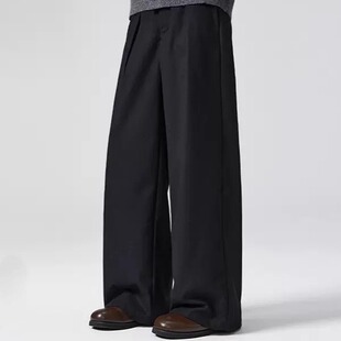 WHICHONE通勤秋冬复古老钱风高级感垂坠感西裤男宽松休闲百搭长裤