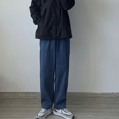 whichone日系水洗复古蓝色老爹裤