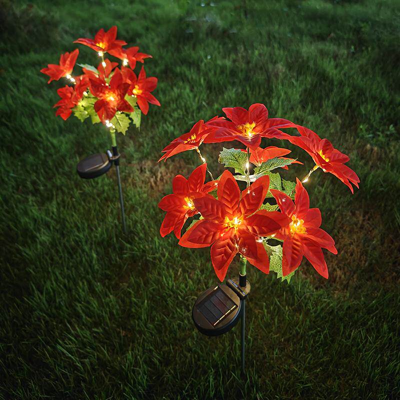 新款太阳能7头一品红花灯户外庭院花园装饰仿真花灯LED地插草坪灯,家装灯饰光源,草坪灯,淘宝优惠券,粉丝福利购,淘宝优惠卷