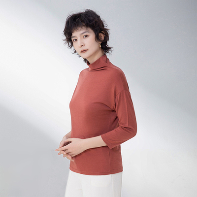 女美利奴羊毛休闲高领体恤打底衫