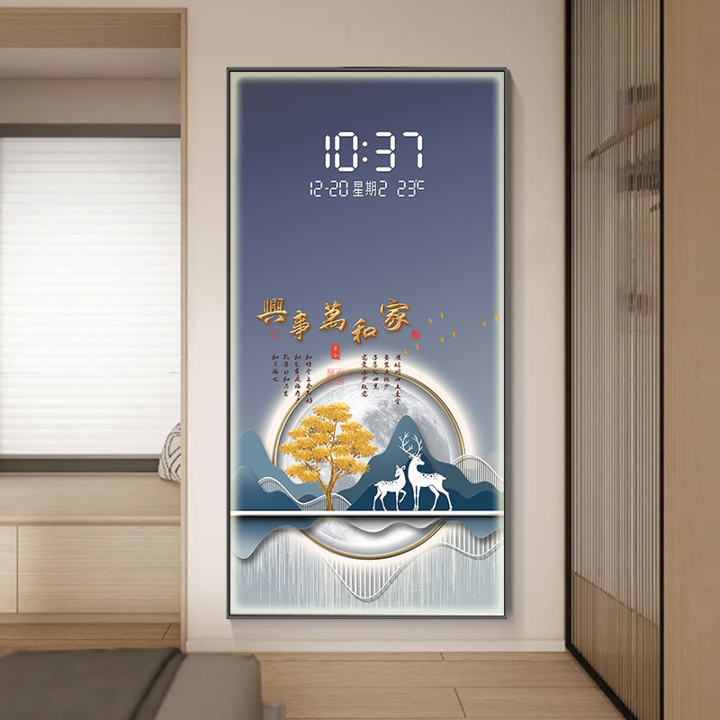 玄关装饰画壁灯发财有鹿客厅过道