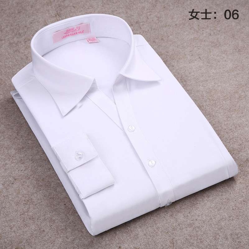 白色长袖衬衫v领女衬衣工作服