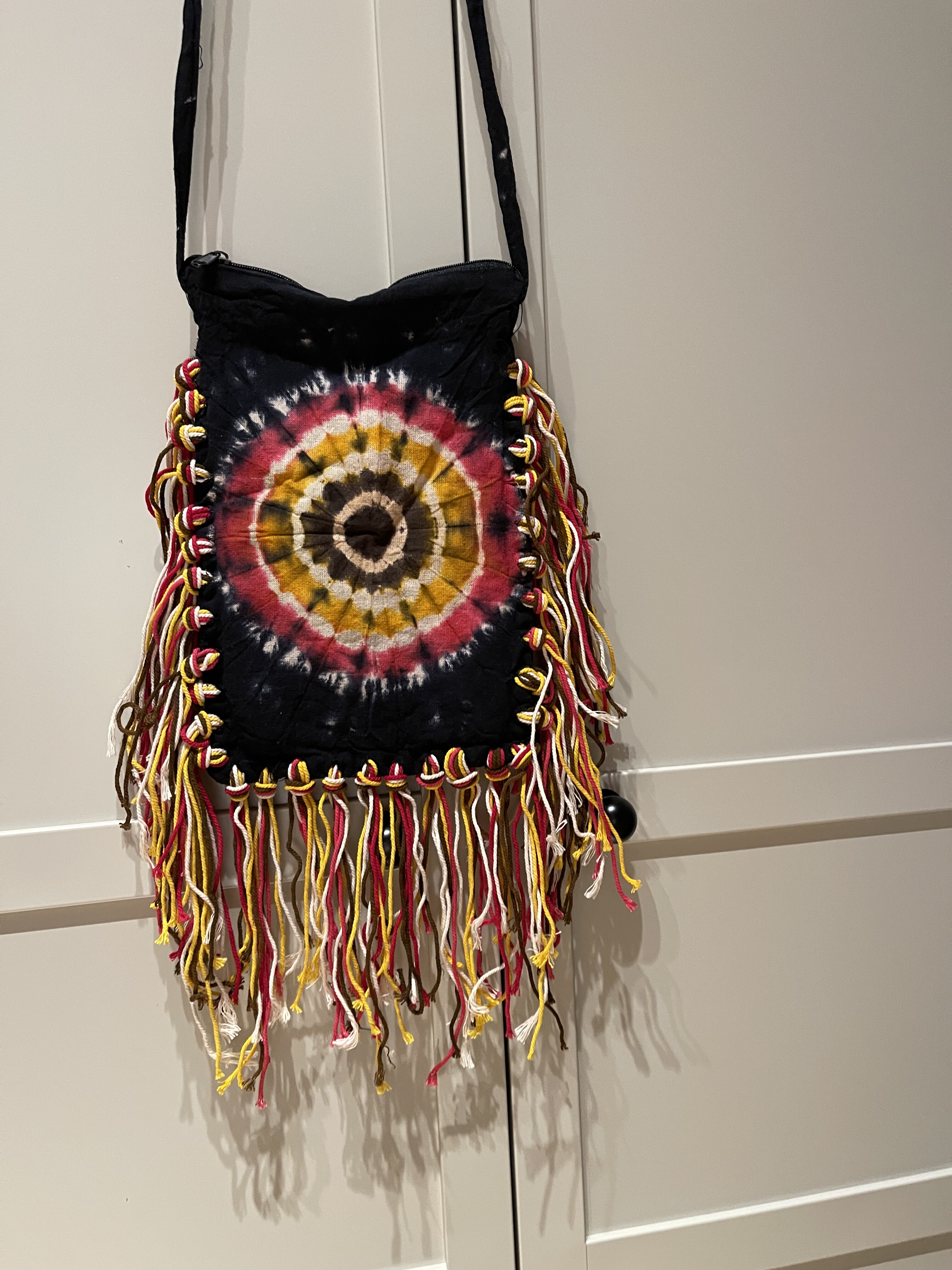 泰国纯棉扎染流苏单肩斜挎包双层小内袋15x24包Made in Thailand