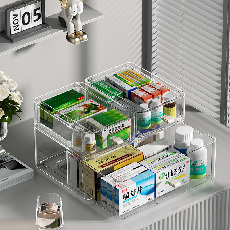 抽屉式药箱家庭医药箱可叠加透明