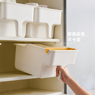橱柜高位收纳盒厨房整理盒高处带把手收纳筐吊柜储物盒调料锅具箱