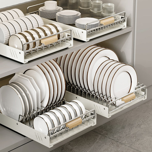 橱柜碗盘整理多层抽屉式拉篮