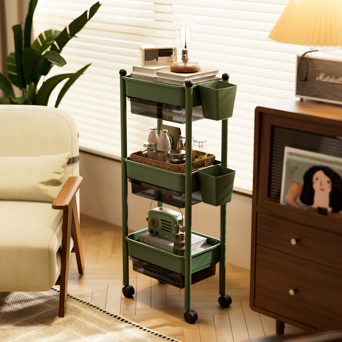 小推车置物架家用带轮可移动