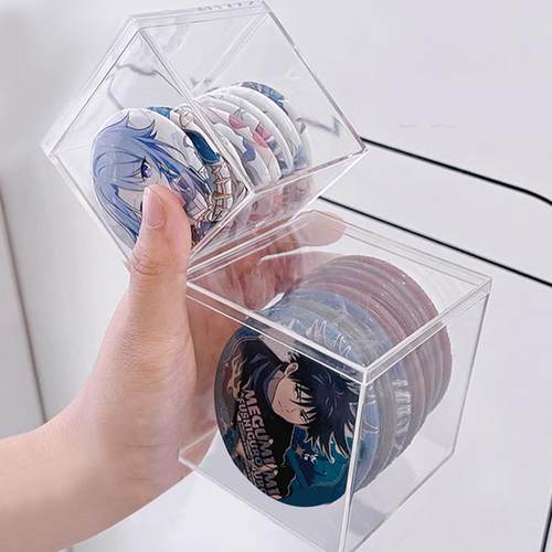 吧唧收纳盒透明方形翻盖