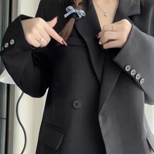 2026新款春秋高级感黑色西装外套小个宽松休闲韩版小西服 p80k138图片