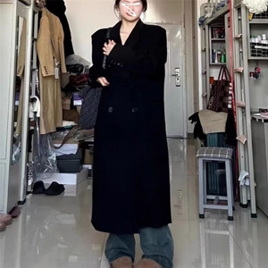 加厚秋冬毛呢大衣黑色长款呢子小个子韩系英伦风韩式6039p95k158